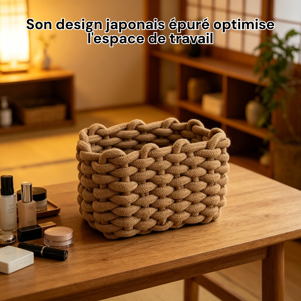 Panier de rangement en coton tressé style japonais pour bureau