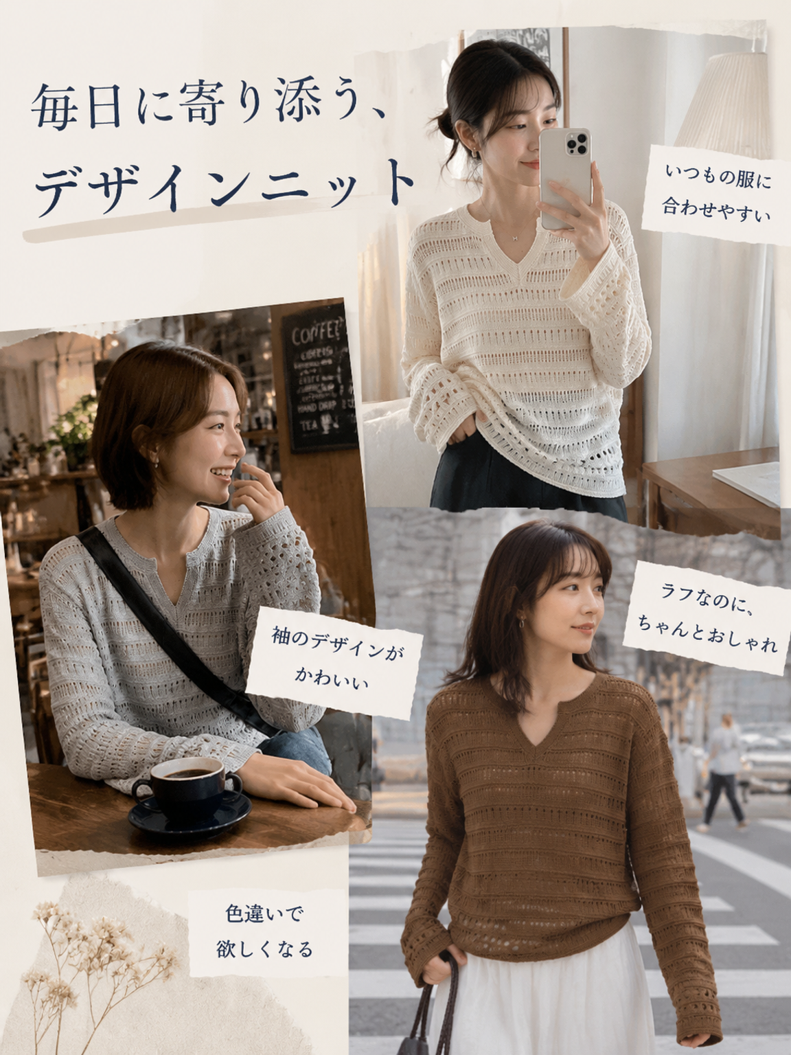 【2026秋新作】Monolly 透かし編みニット | 季節の変わり目・上質感・洗練デザイン