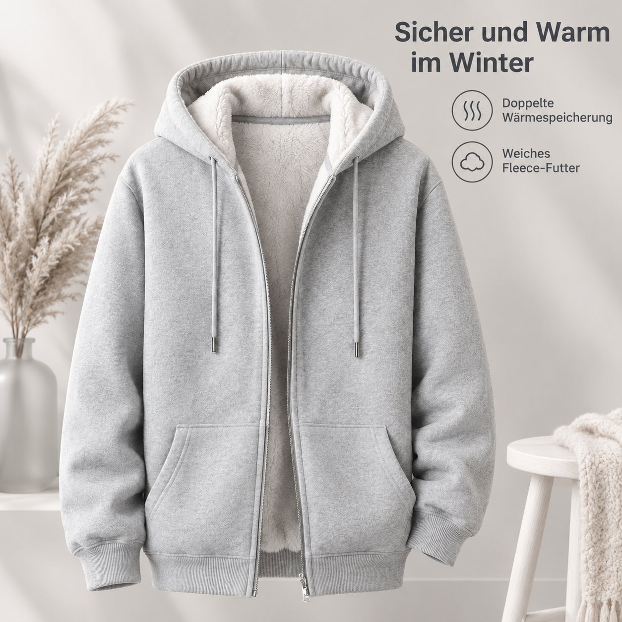 Herren Freizeit Kapuzenjacke mit Reißverschluss