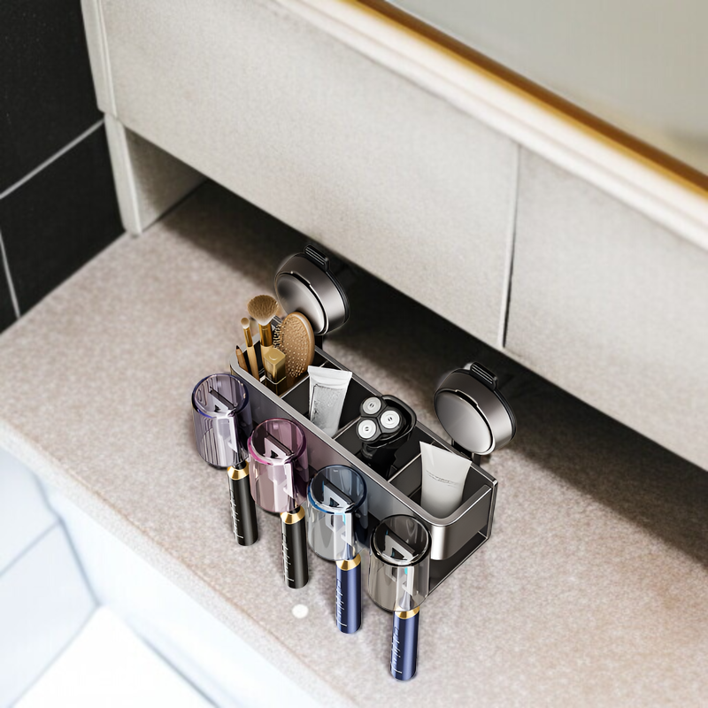 家庭用バスルーム吸盤歯ブラシとカップ収納ラックパンチフリー壁掛け洗面台マウスウォッシュカップ収納アーティファクト