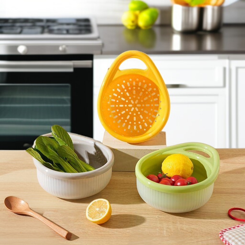  코쿠보 이중 손잡이 채반 바구니 과일 야채 분리 수납