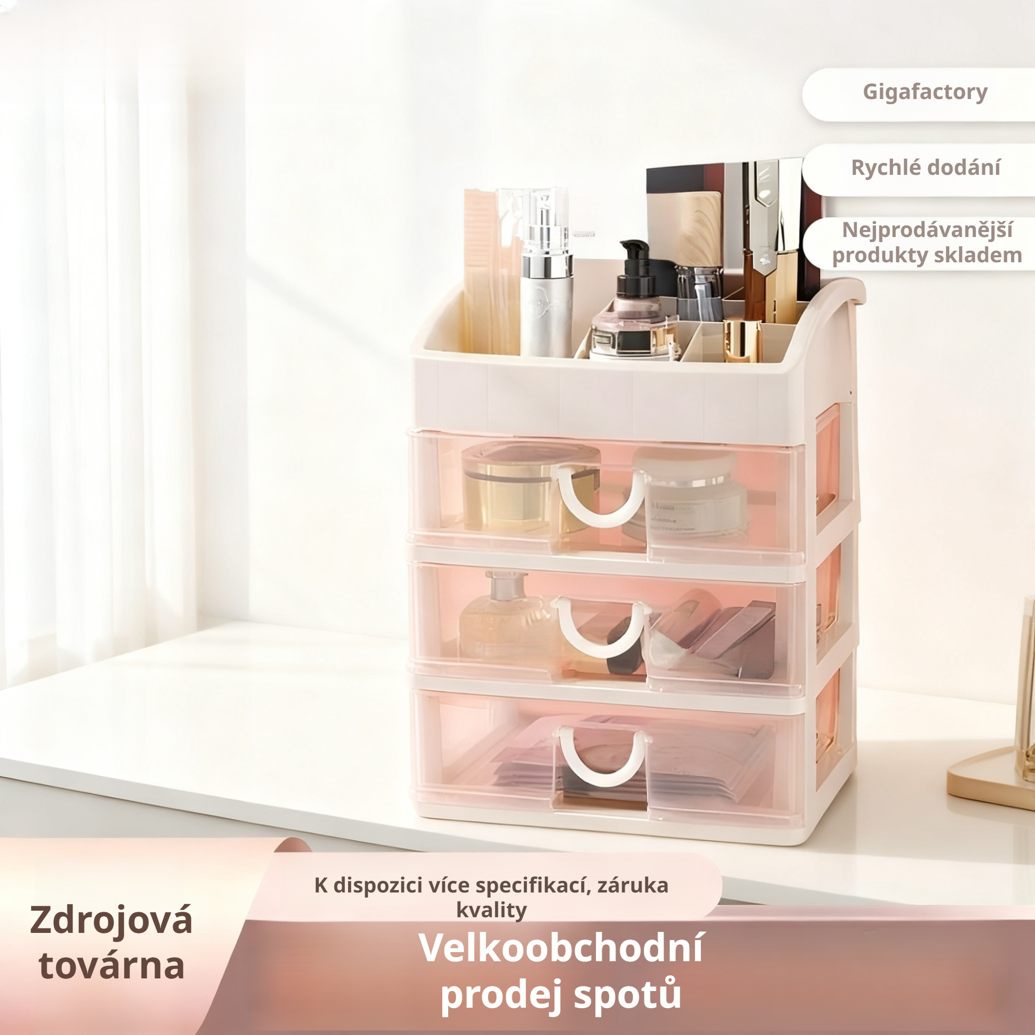  Průhledná malá kosmetická skříňka na stůl s zásuvkami