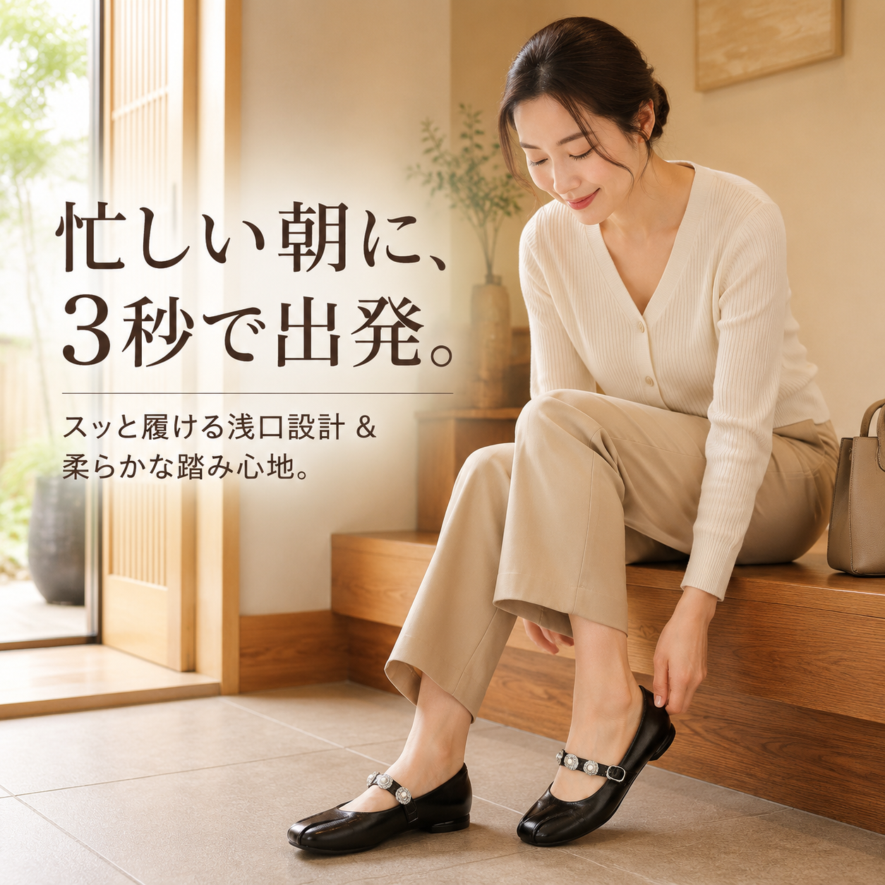 通勤風本革メリージェーンシューズ
