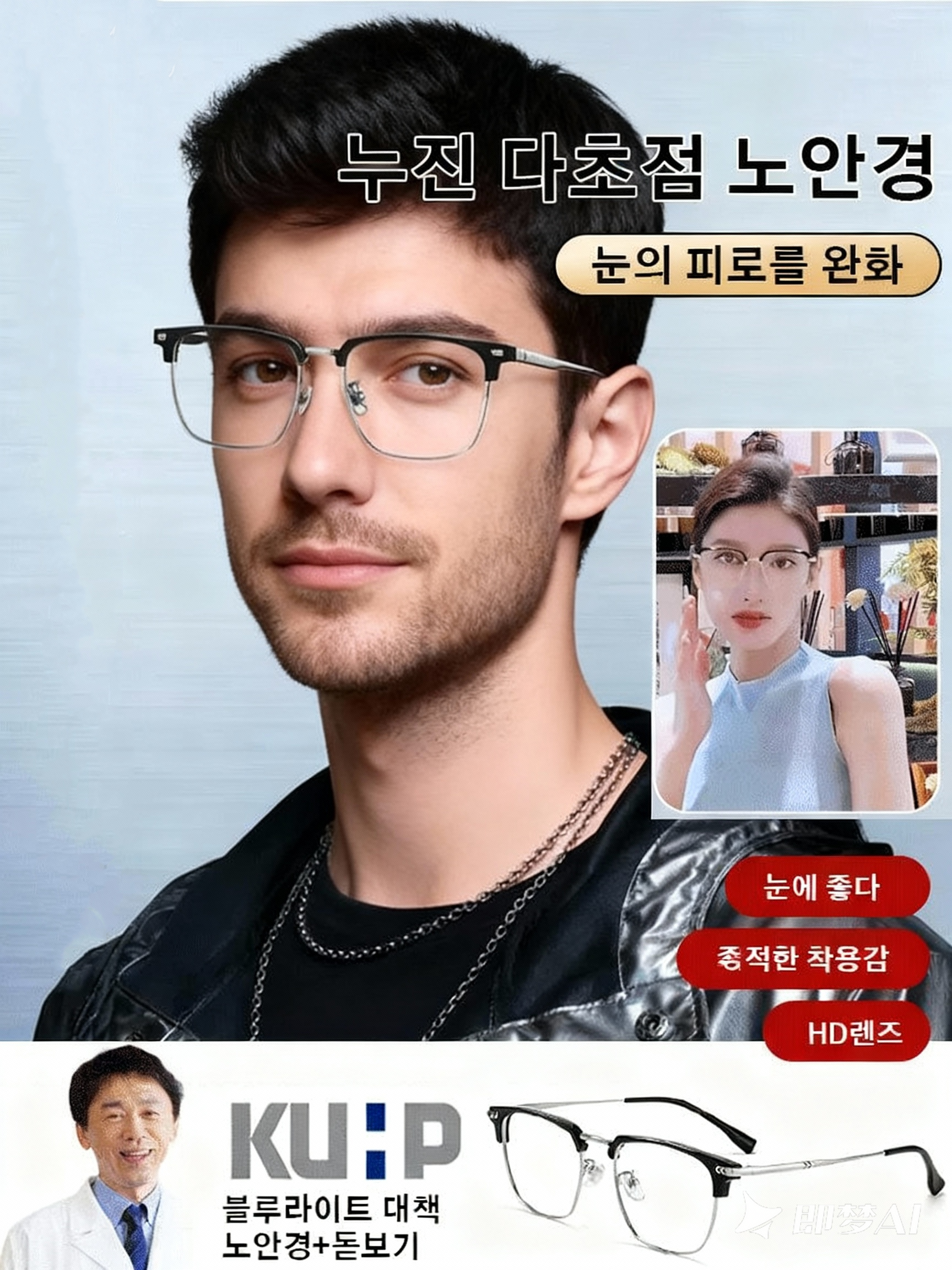 블루 라이트 차단 반무테 노안경