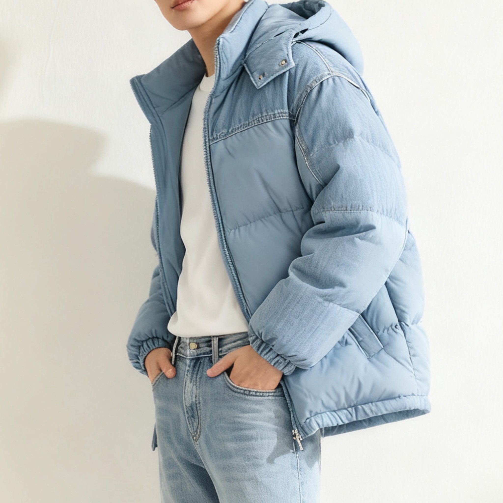 트렌디 블루 숏 다운 코트