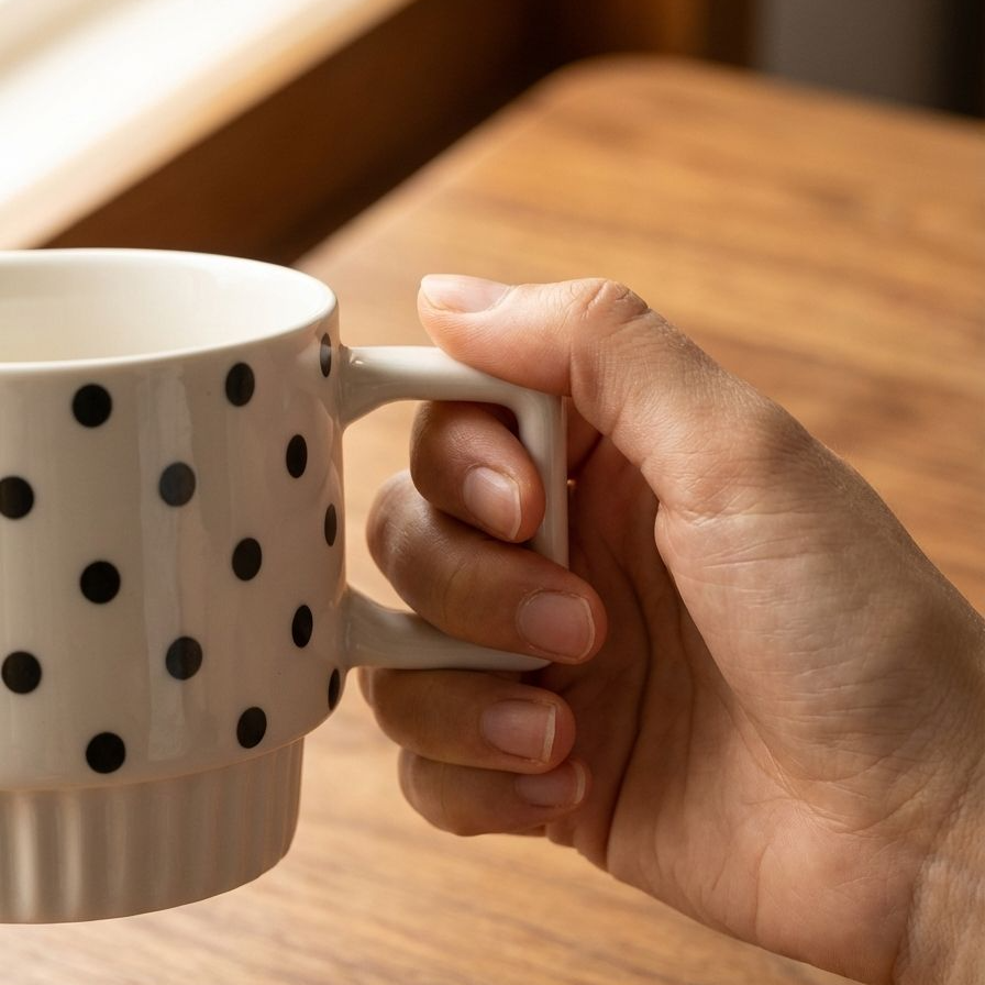 シンプルな白黒デザインのコーヒーカップ側面