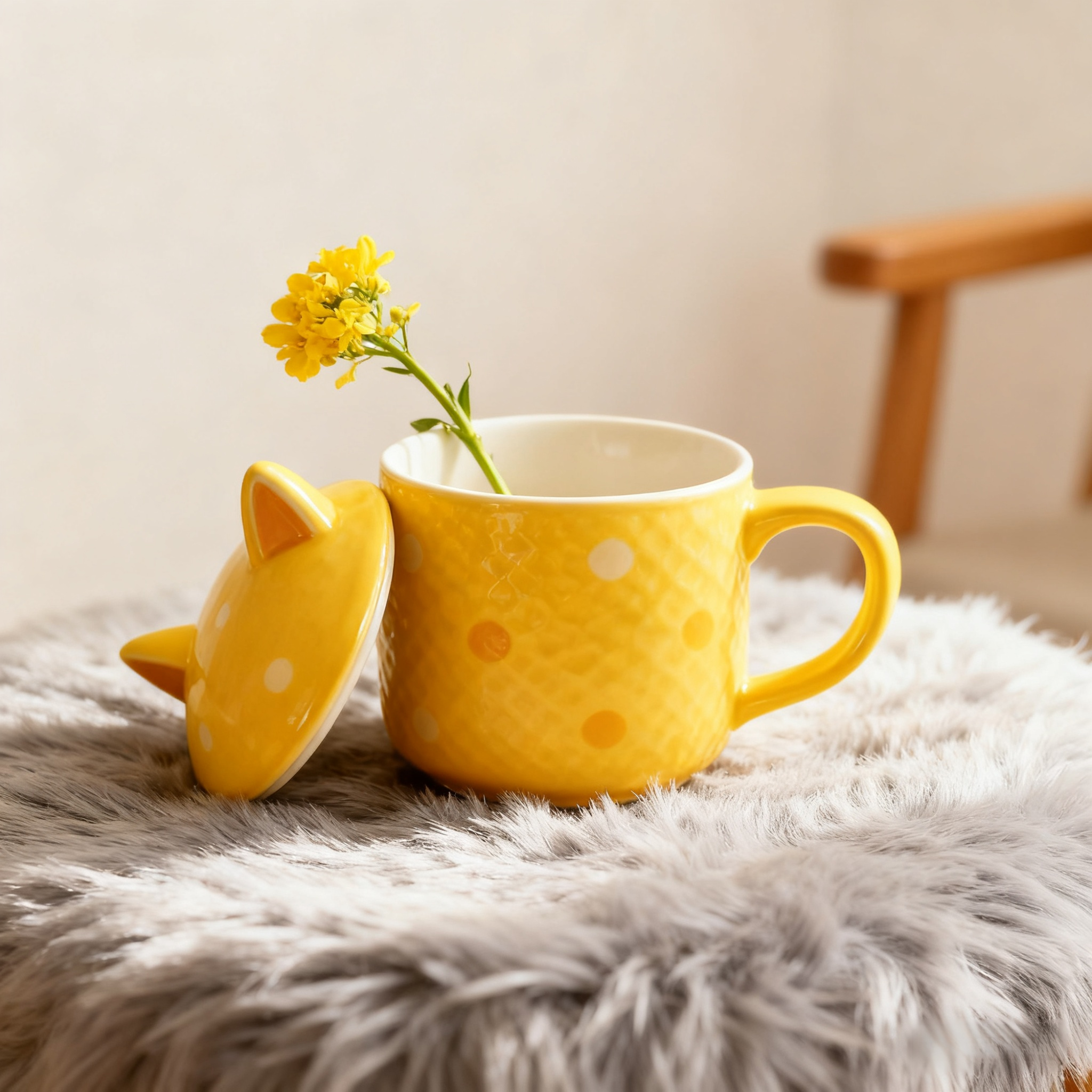 귀여운 고양이 귀 도자기 컵
