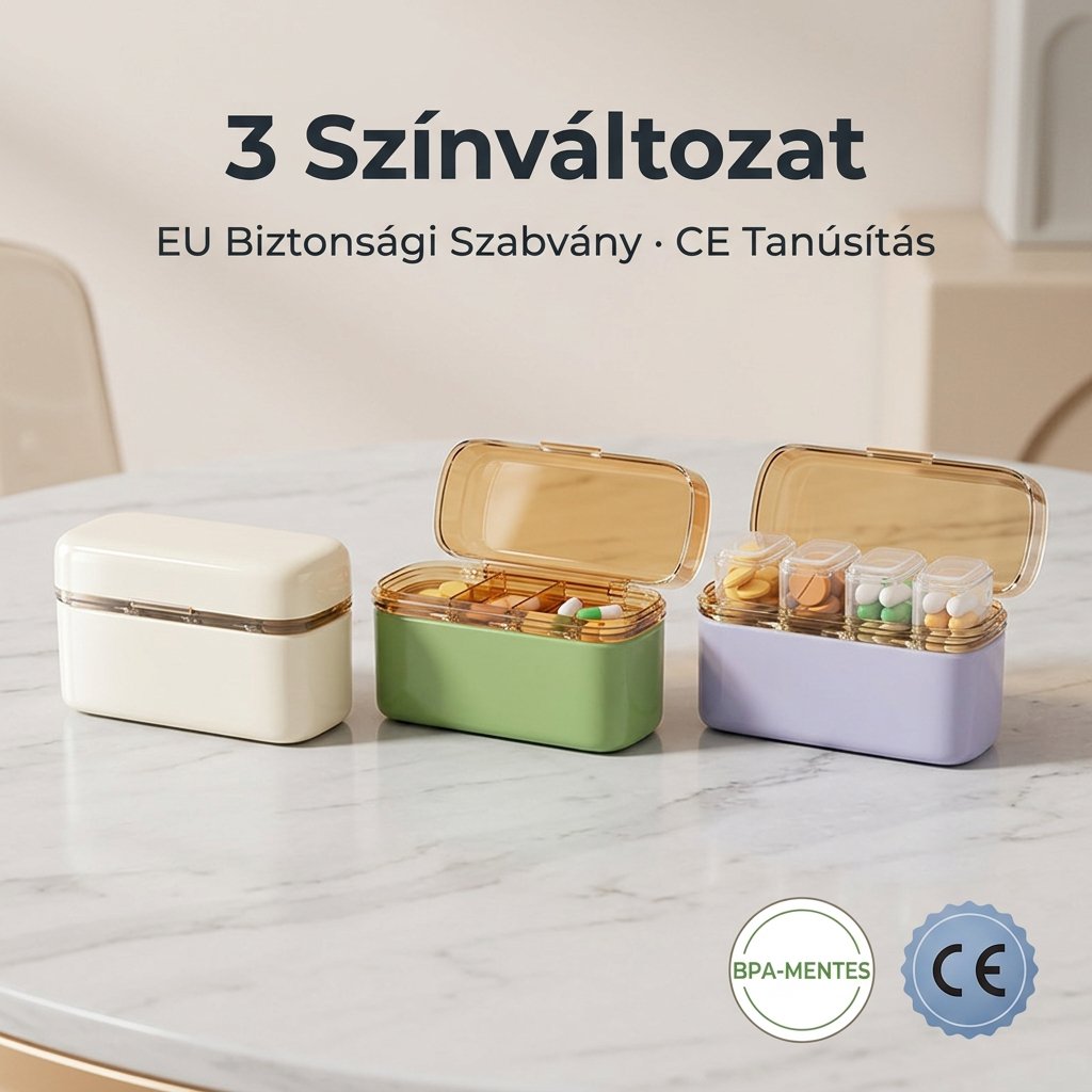 Kétszintes hordozható mini gyógyszeres doboz