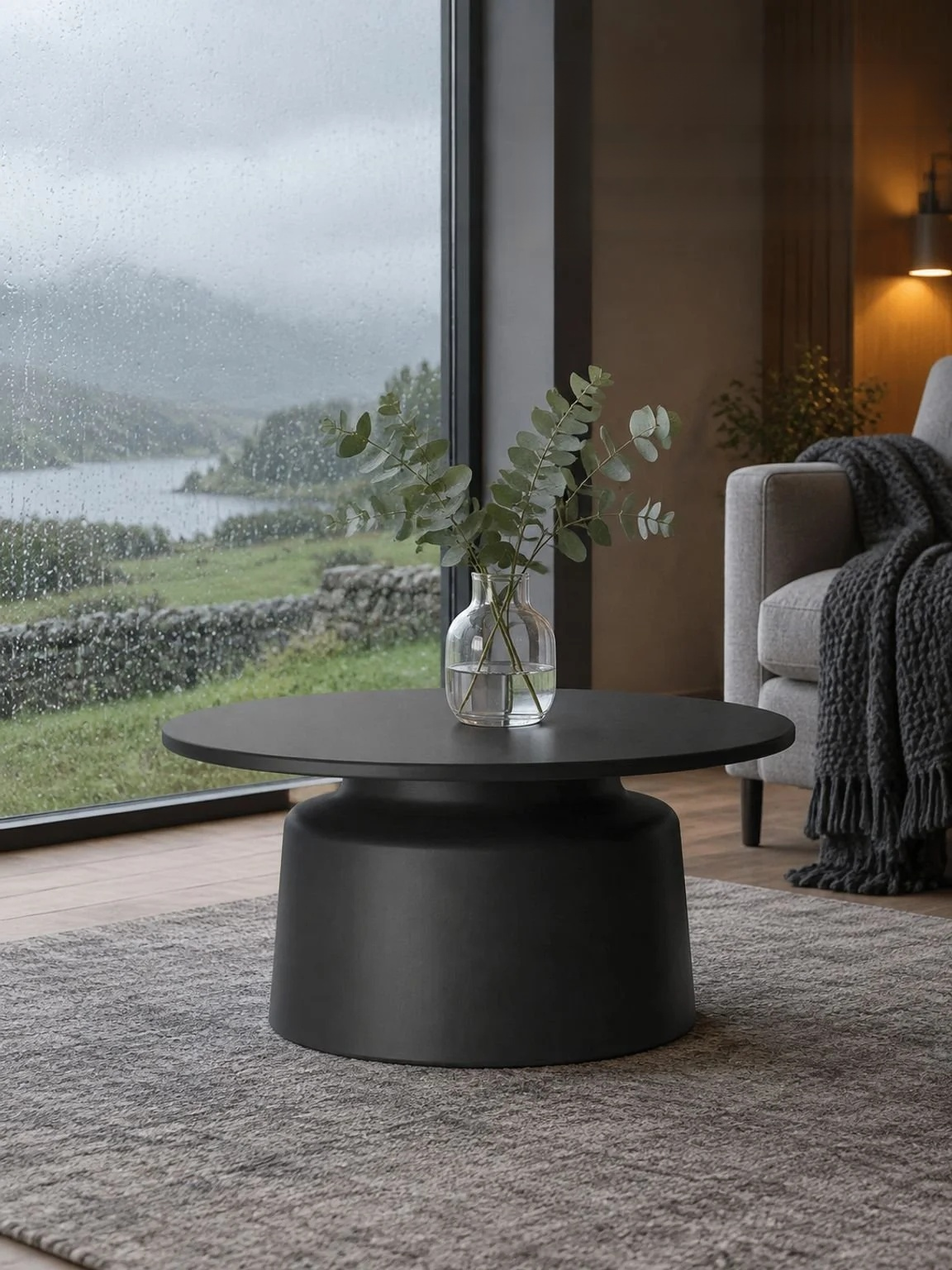 Compact round coffee table for a contemporary living room
