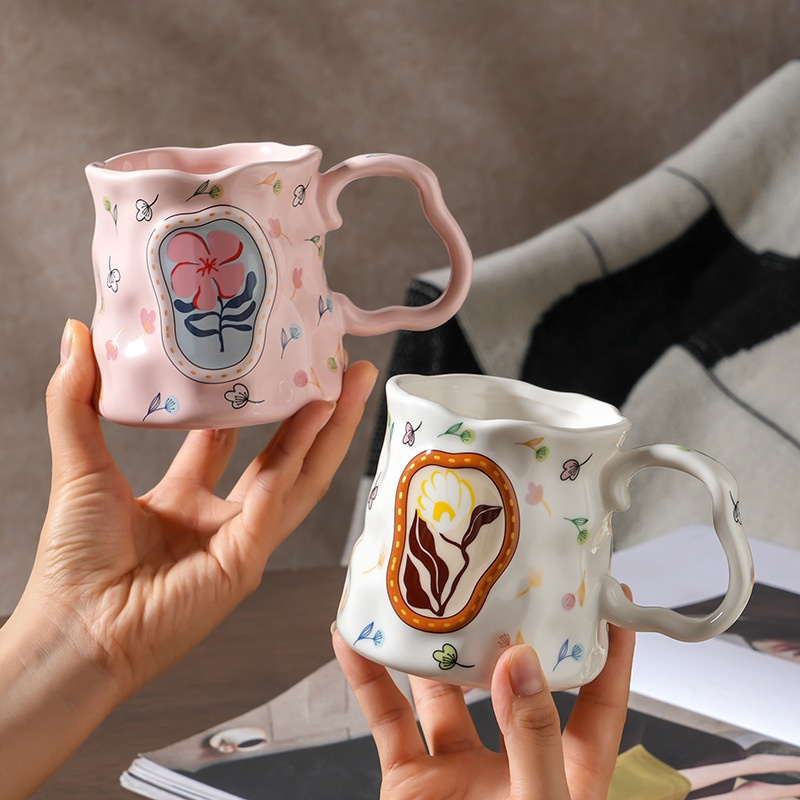 ハンドメイドのドリームフラワー陶器マグ