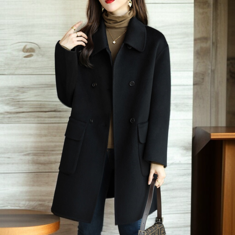 レディース厚手スリムツイードジャケット ミドル丈アップグレード・コットン・ツイード・コート