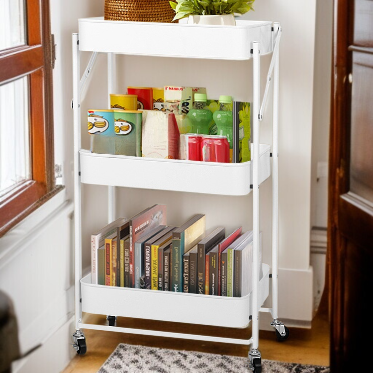 가정용 접이식 수납 카트 다층 수납 바닥 수납 선반 설치 무료 이동식 주방 수납 선반