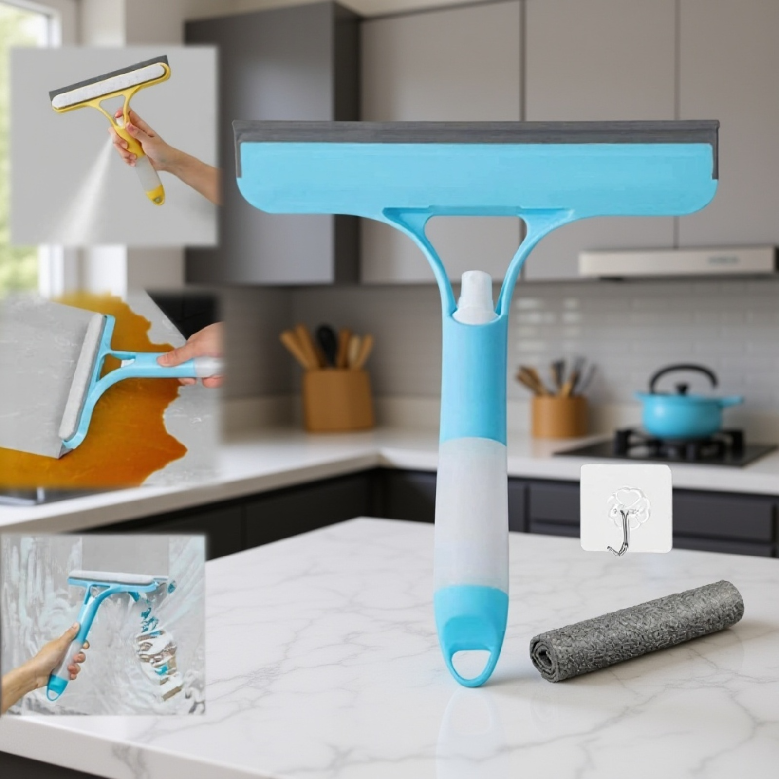 3-in-1 Fensterreiniger mit Sprühflasche für streifenfreie Reinigung