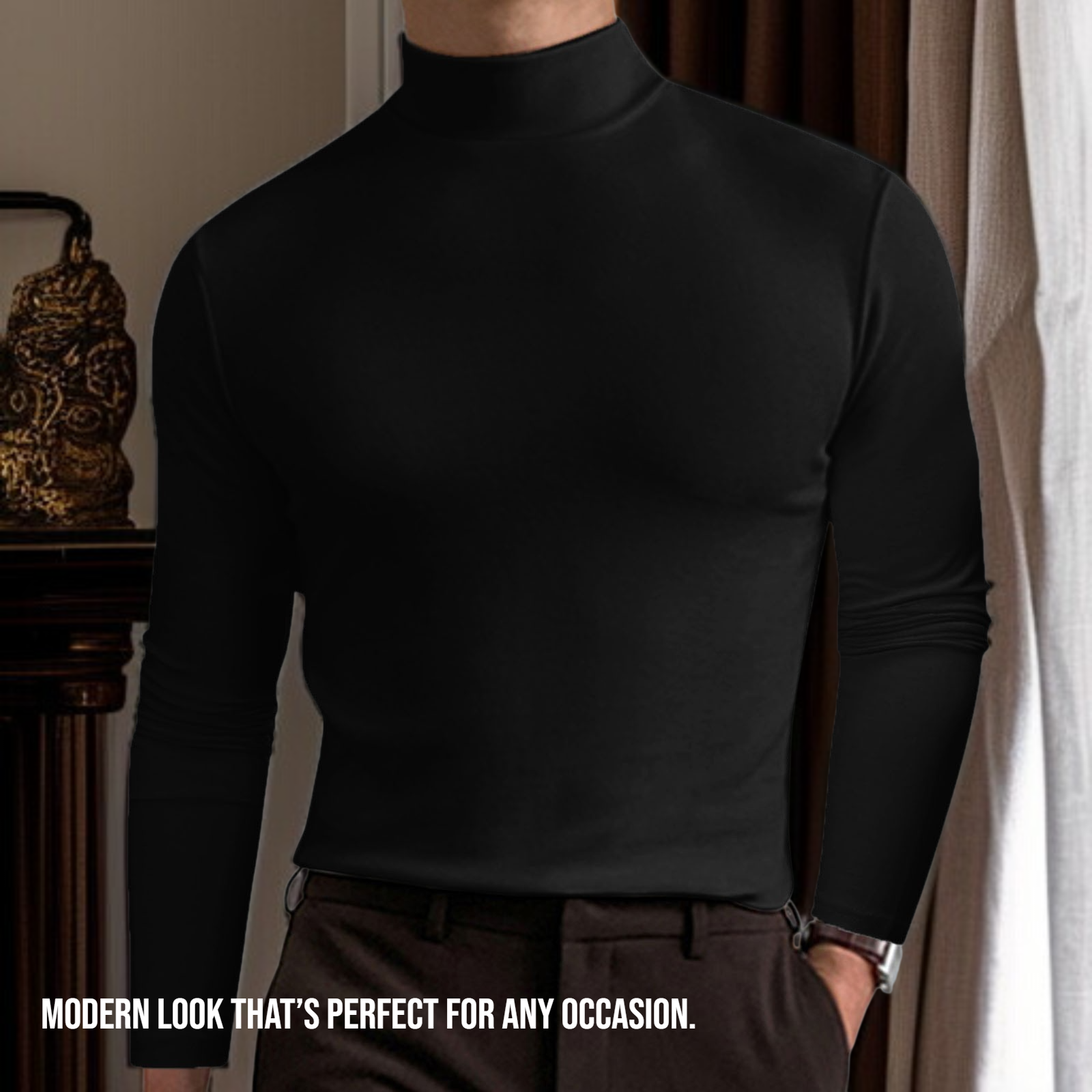 Men's solid color high neck long sleeved base shirt