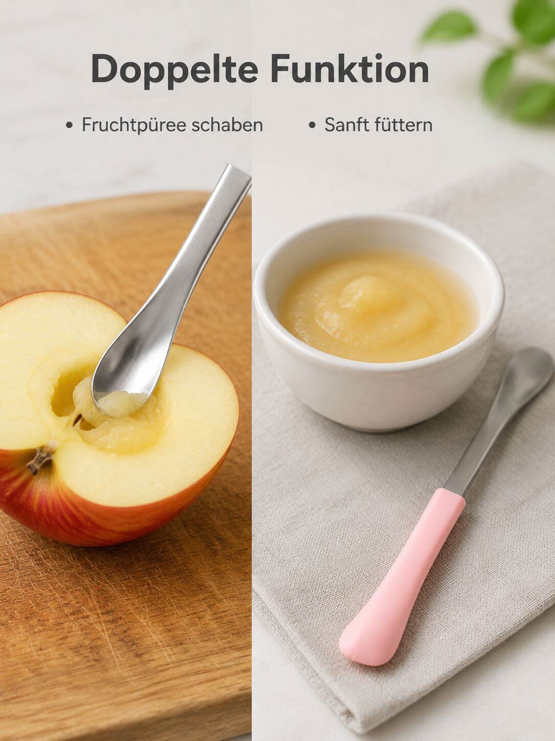 Baby-Löffel mit Silikonhülle, Edelstahl, für Beikost, mit weichen und harten Enden