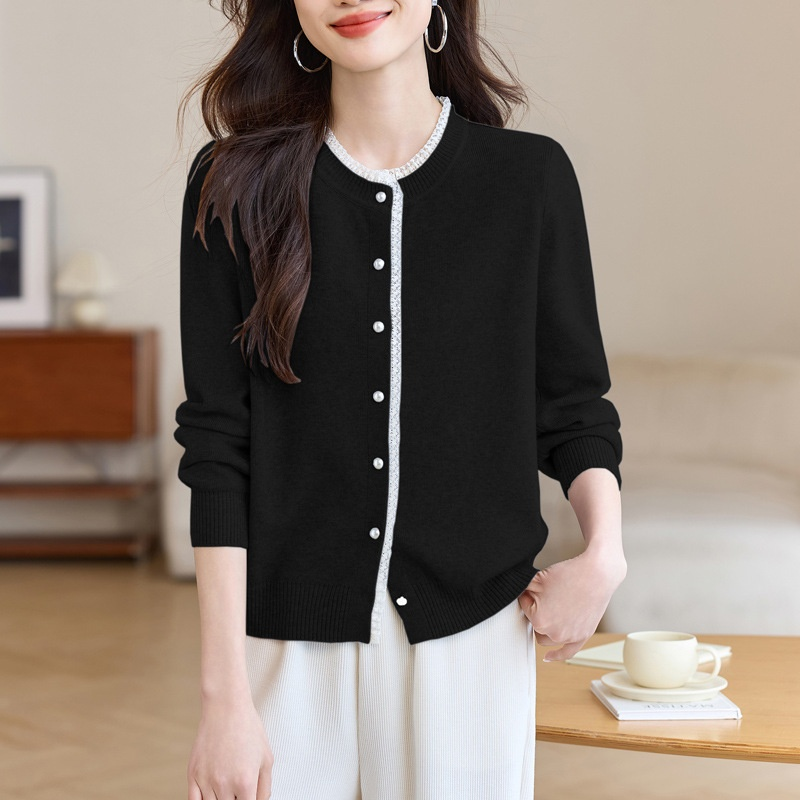 여성 그레이 니트 가디건 아우터 무드 상의 레이스 긴팔 니트