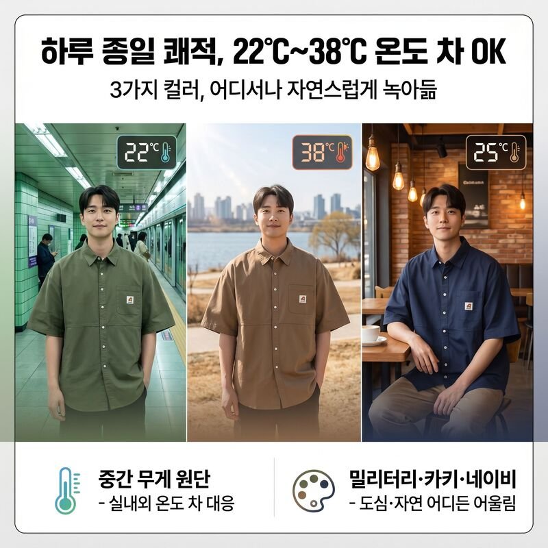 남성 여름 아웃도어 작업복 반팔 셔츠 멋진 스타일