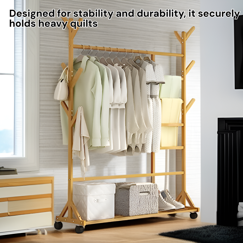 Wooden Multifunctional Hat Stand Quilt Drying Pole Clothes Hanger for Balcony and Bedroom