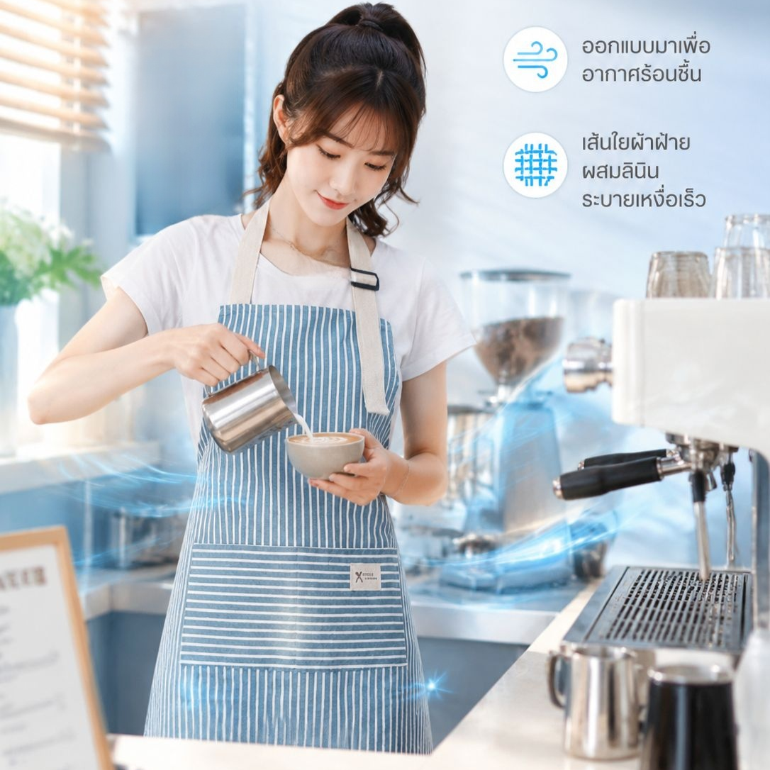 ผ้ากันเปื้อนลายทางผ้าฝ้ายผ้าลินิน ดีไซน์ทันสมัย เหมาะกับงานครัวและร้านอาหาร