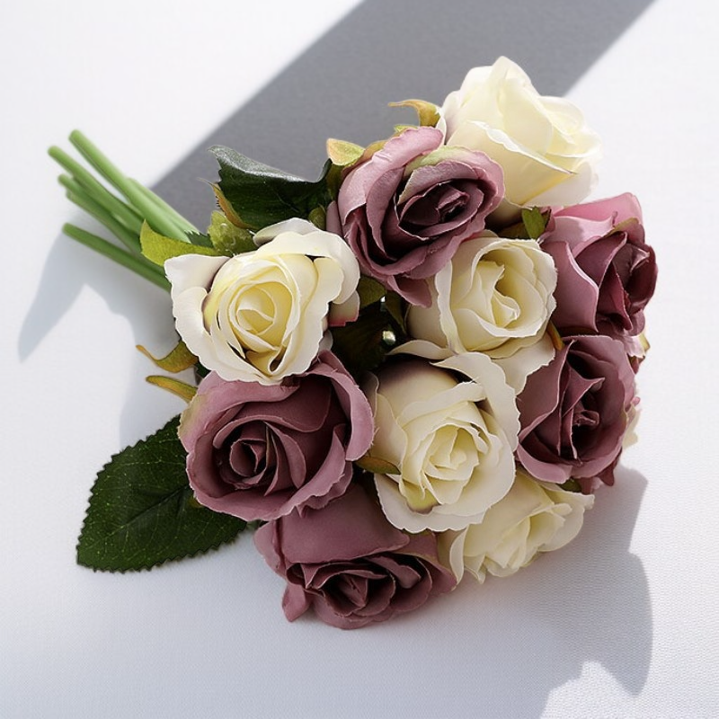 인공 꽃 12송이 작은 장미 장미 꽃다발 인공 꽃