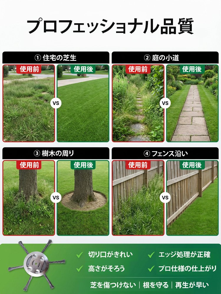 【装甲板級の硬度】硬い雑草もパワフルに刈れる！草刈機用除草ホイール