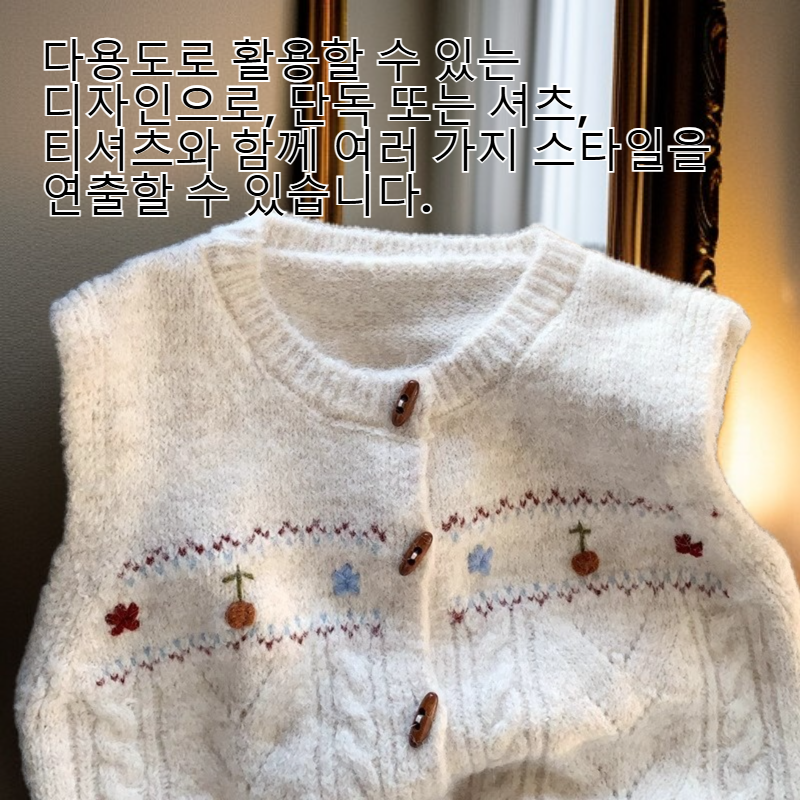 레트로 니트 베스트, 핸드메이드 플라워 패턴 스웨터