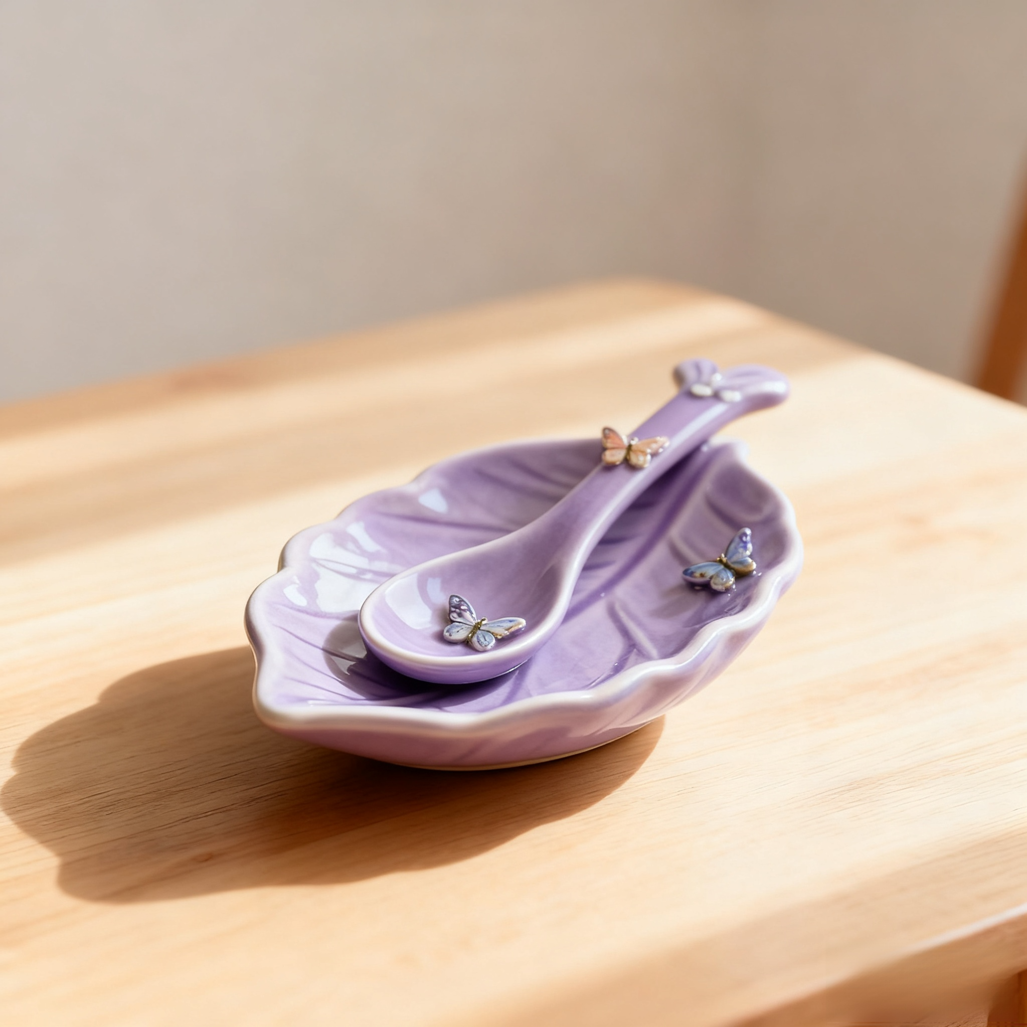 보라 나비 장식 도자기 식기 세트