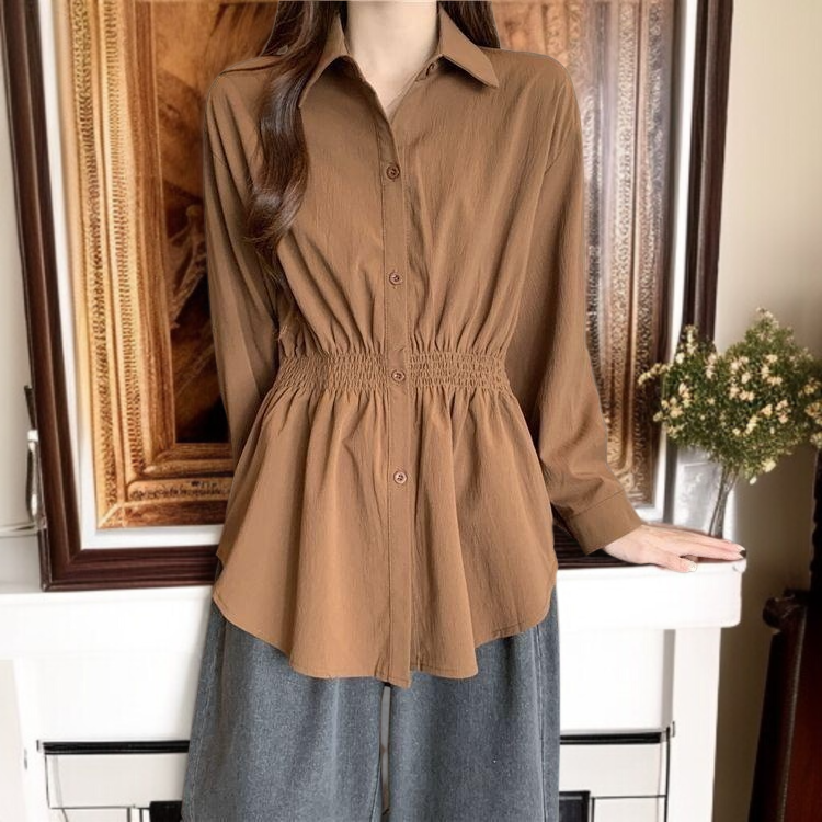 여성 감령 긴팔 허리 셔츠