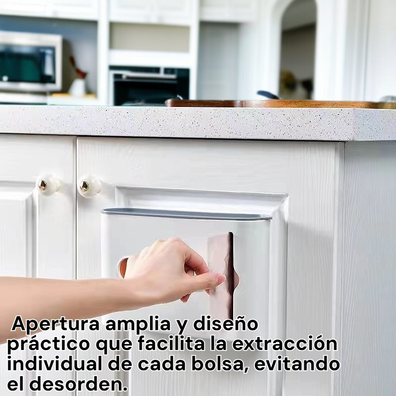 Dispensador colgante de bolsas de plástico para uso doméstico