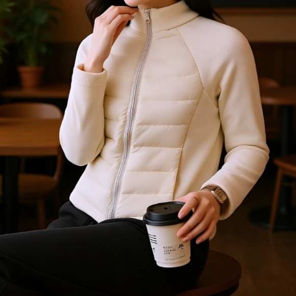 여성 아웃도어 패딩 화이트 슬림 트레이닝 아우터 하이넥 구속 없는 패딩