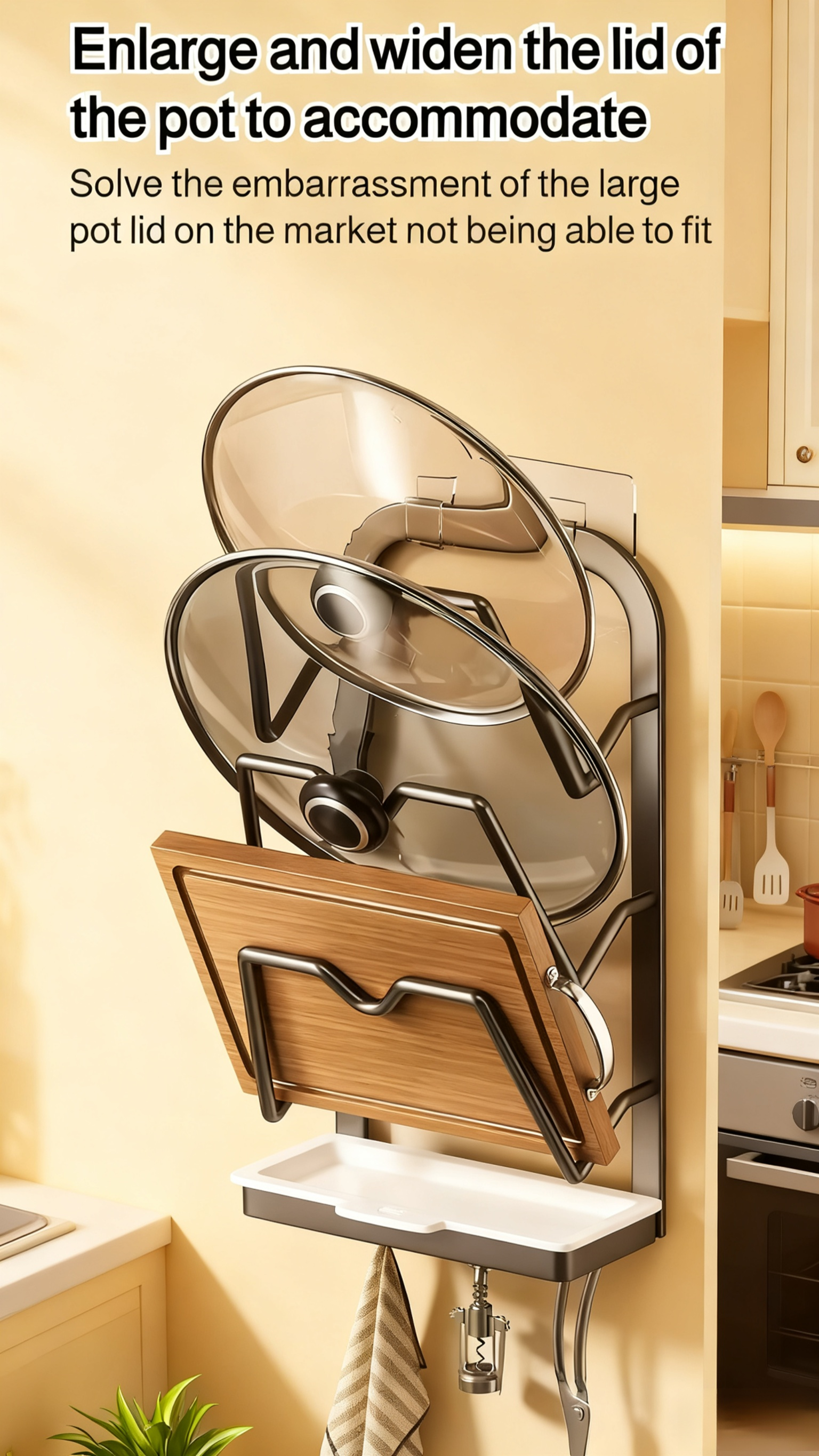 Close-up of pot lid holder adhesive installation