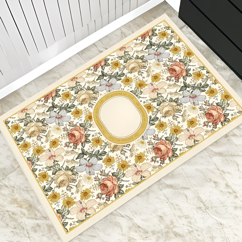 Quick Dry Diatomaceous Earth Non-slip Mat Floral Kitchen Bathroom Dual Use Washable Oval