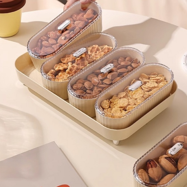 家用輕奢分格收納盒 客廳乾果零食收納盒 奶油點心托盤收納盒