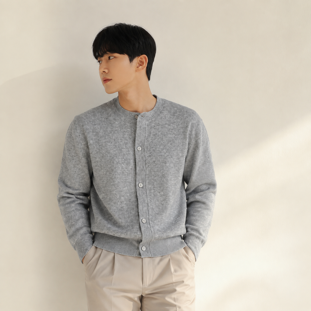남성 한풍 심플 솔리드 컬러 가을겨울 라운드넥 가디건