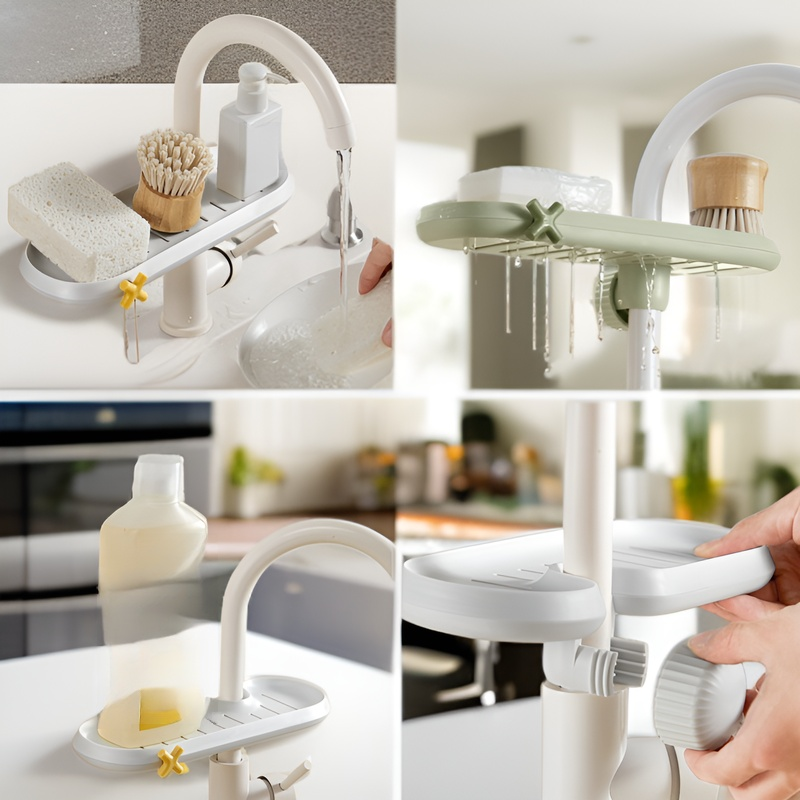 Küchenarmaturenregal für Seife, Reinigungsbürste und Spülschwamm