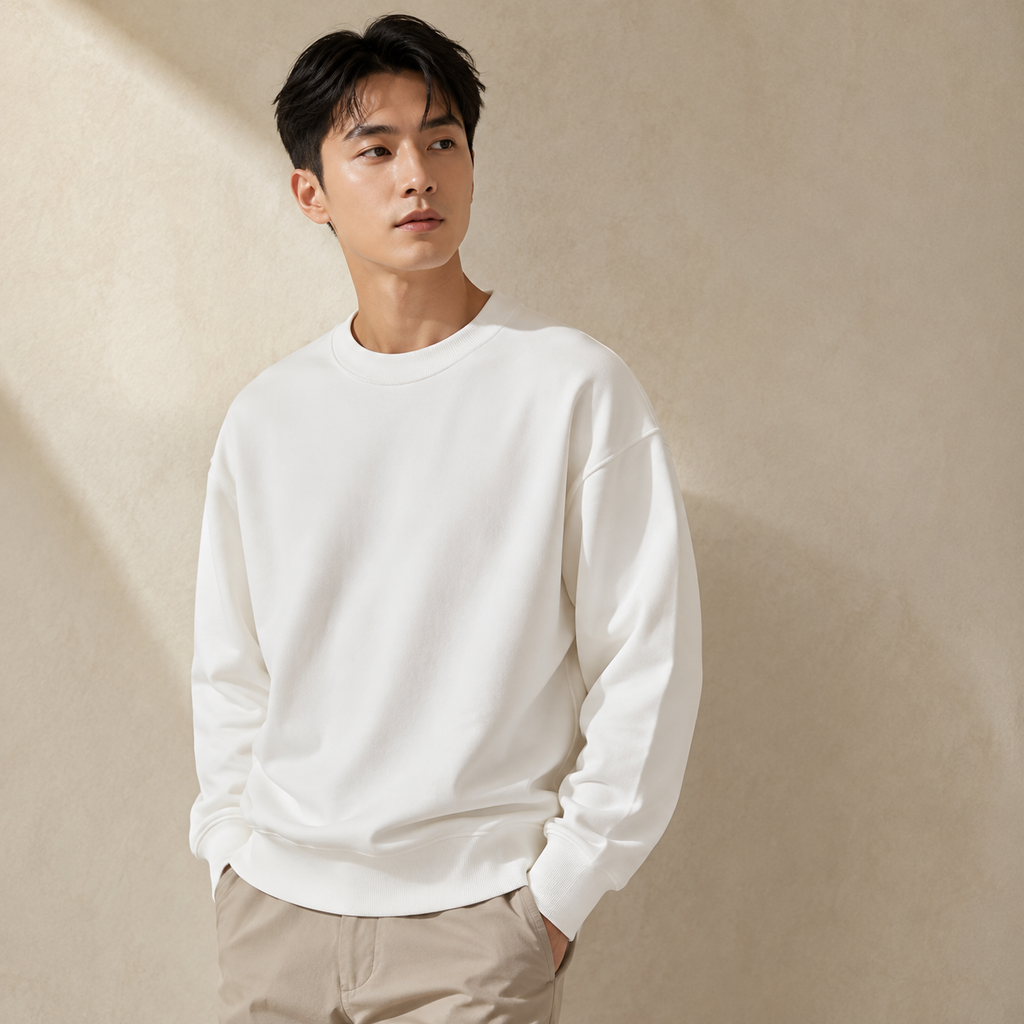 중량감 있는 라운드넥 심플 남성용 봄가을 신상 아메리칸 스타일 후드리스 맨투맨