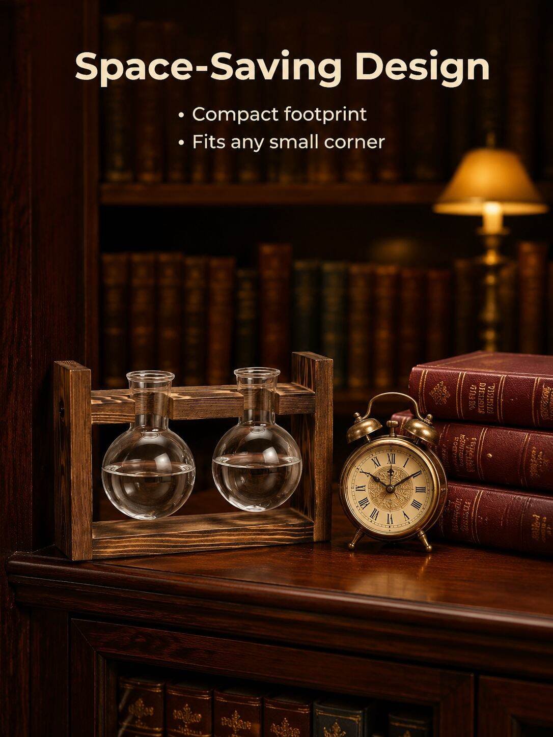Home Glass Bottle Wooden Frame Hydroponic Plant Vase for Living Room Decor