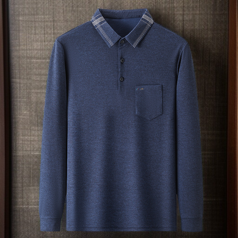 通勤ファッションカジュアルルーズラペルメンズシャツ ソリッドカラーボトムライトビジネスTシャツ