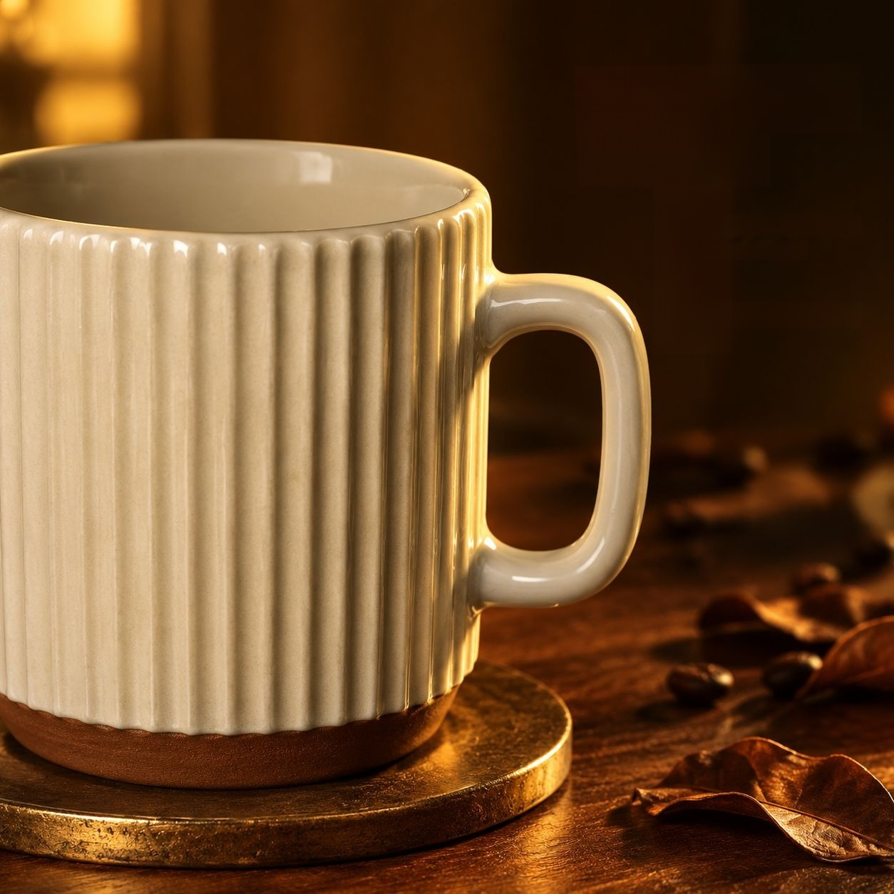 Retro Beige Vertical Stripe Stacking Mug