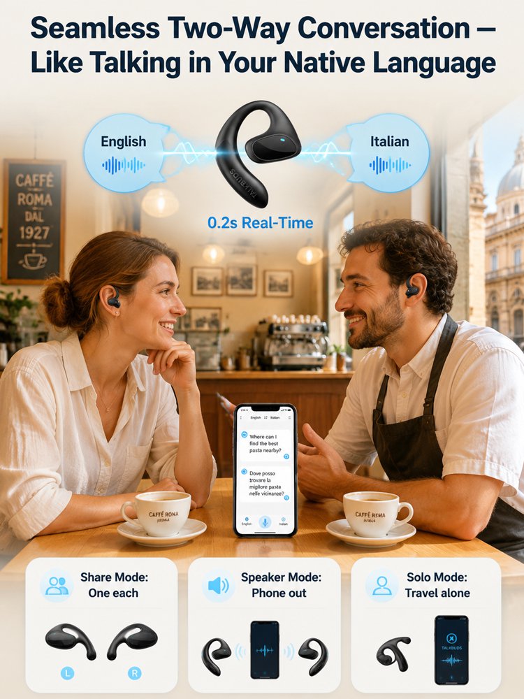 【Simultaneous Interpretation, Forever Free】Bone Conduction AI Translation Earphones