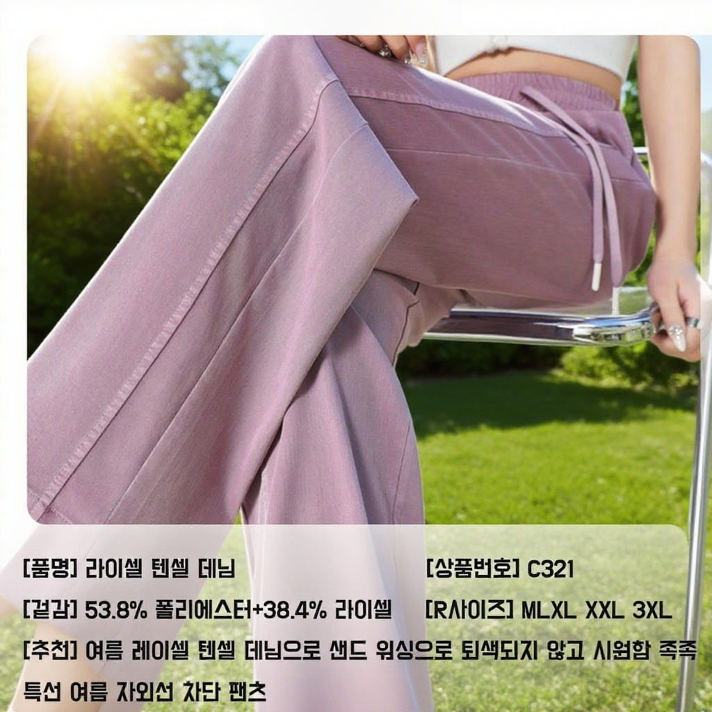여성 봄 텐셀 데님 와이드 팬츠