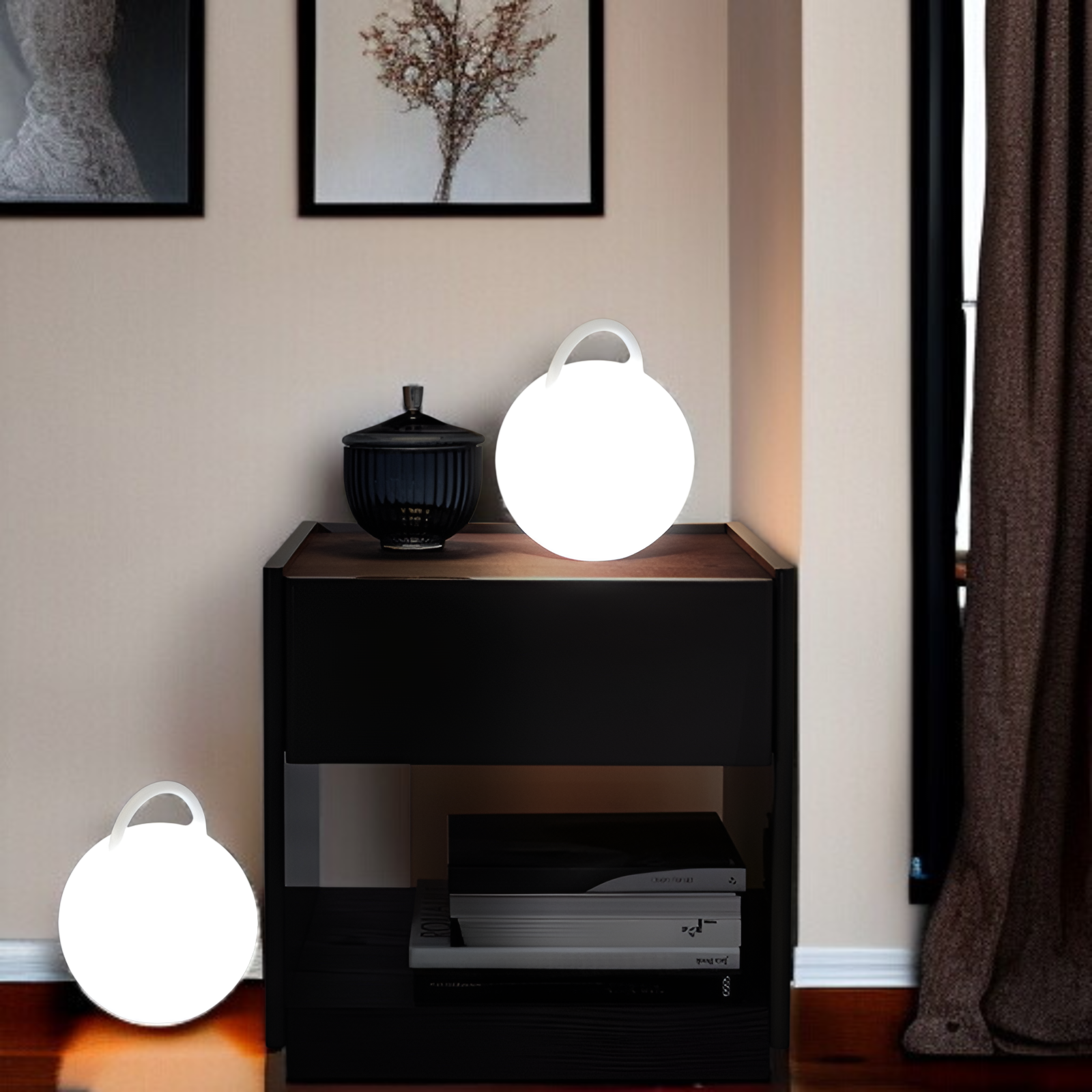 丸型ナイトライト ベッドサイドランプ 球形 丸型 月型 間接照明 防水 屋外 芝生 ボールライト IP65 防水 3段階明るさ調整 リモコン付き LED 発光ボール ポータブルランタン 電池/充電式 