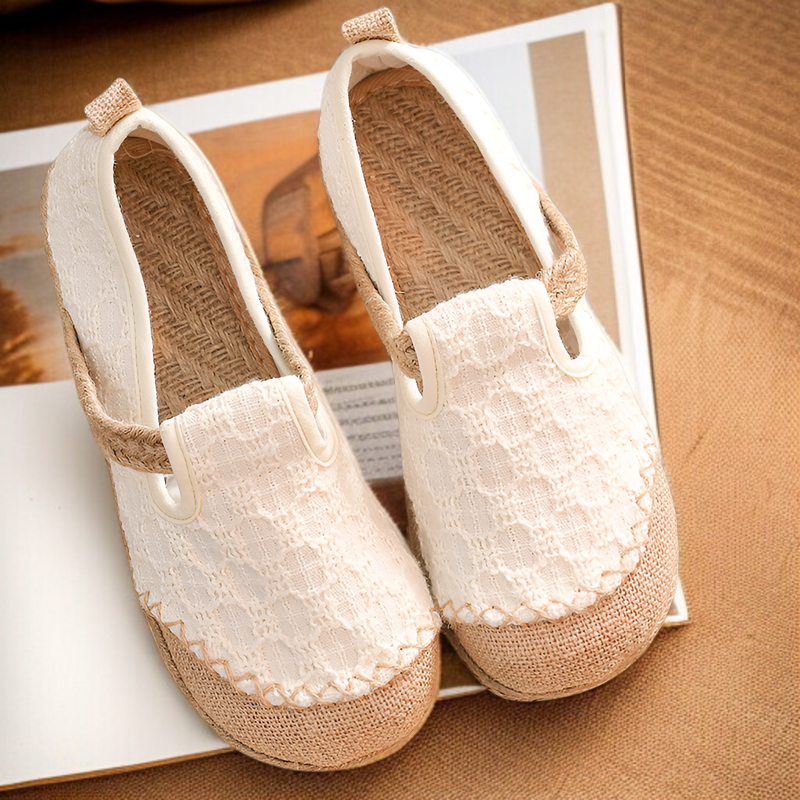 2025新型シャネル風綿麻婦人布靴浅口ワンステップ老北京布靴ウェッジヒール麻靴カジュアルシューズ