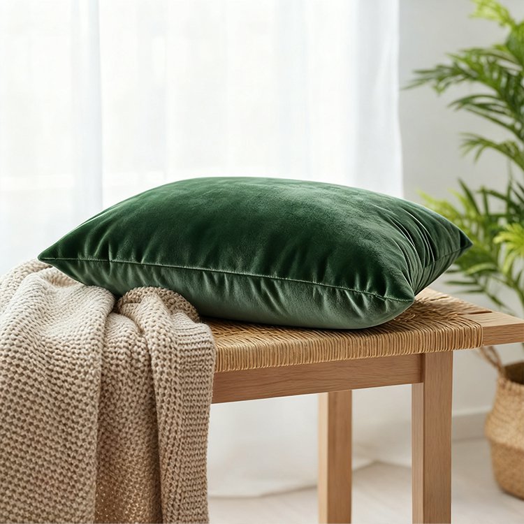 Detail zeleného sametového polštáře