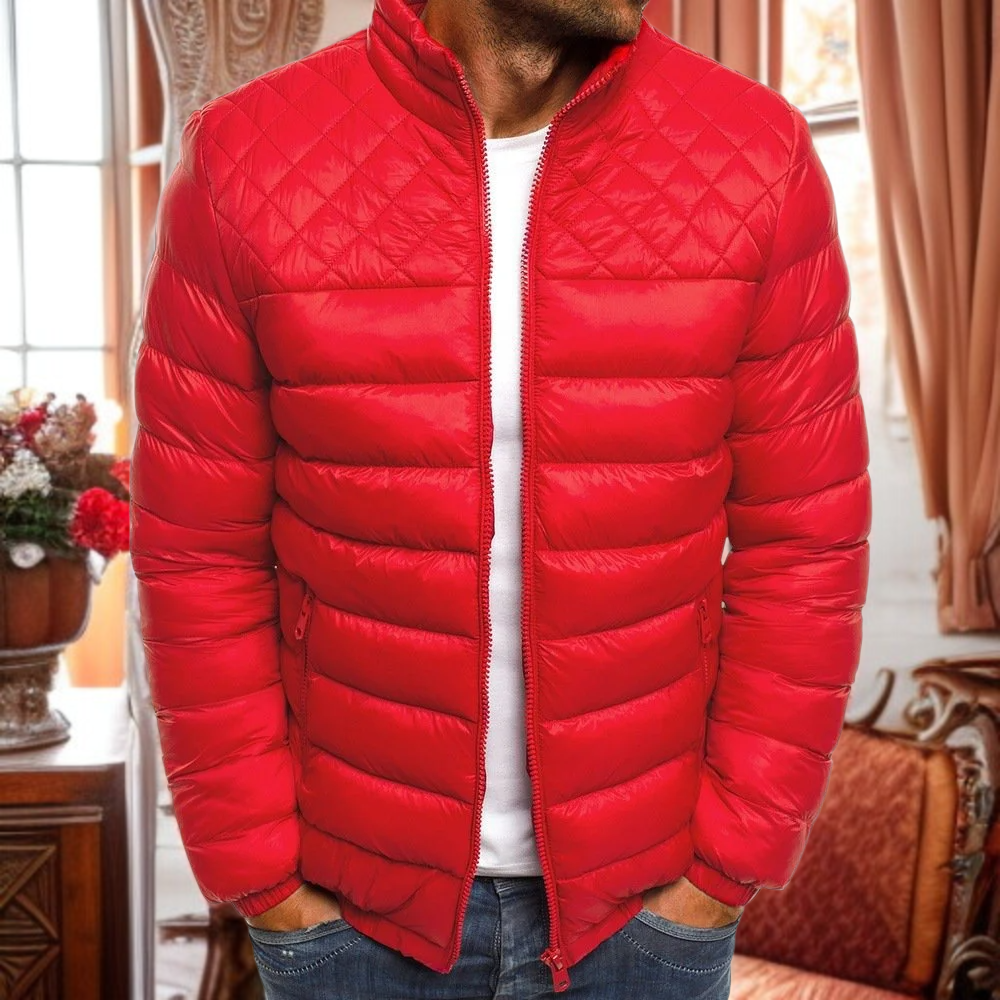 남성 스탠카라 아가일 패딩 패션 추동 기모 패딩 남 퓨어 아가일 남성 스탠카라 패딩