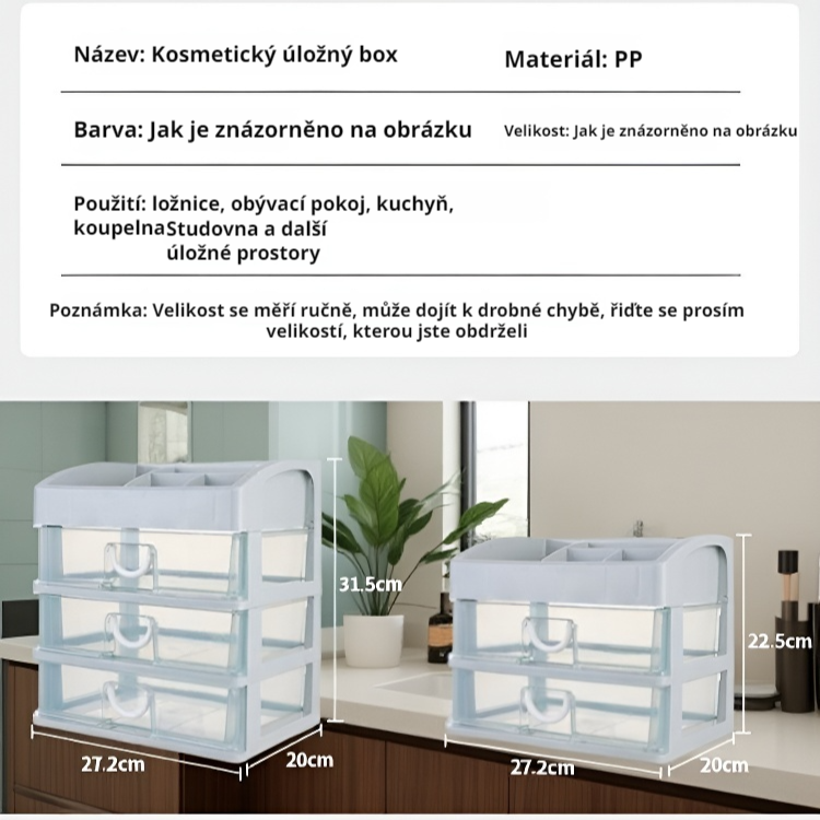  Průhledná malá kosmetická skříňka na stůl s zásuvkami