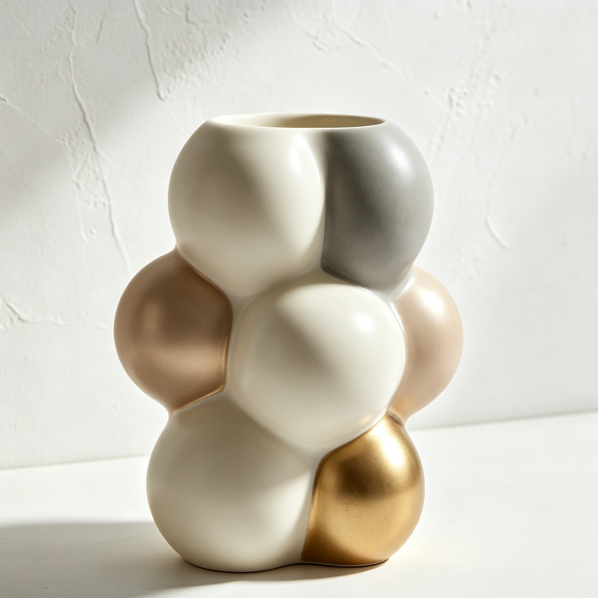 Close-up of white bubble ball ceramic vase with flowers