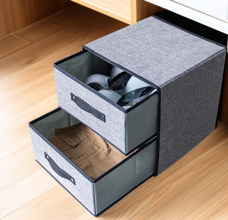 Drawer-style cotton linen organizer box for clothing