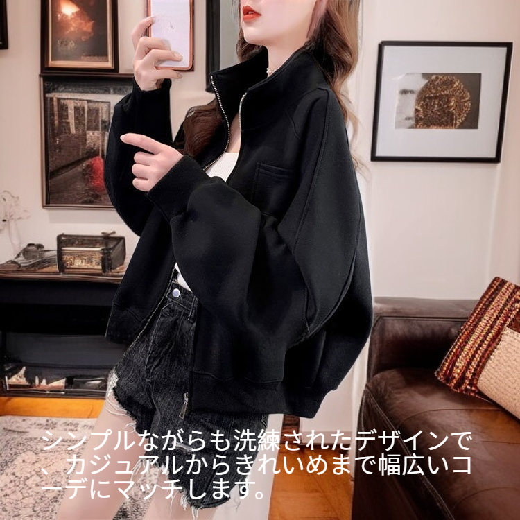 おしゃれで万能なルーズハイネックショート丈レディーススウェット