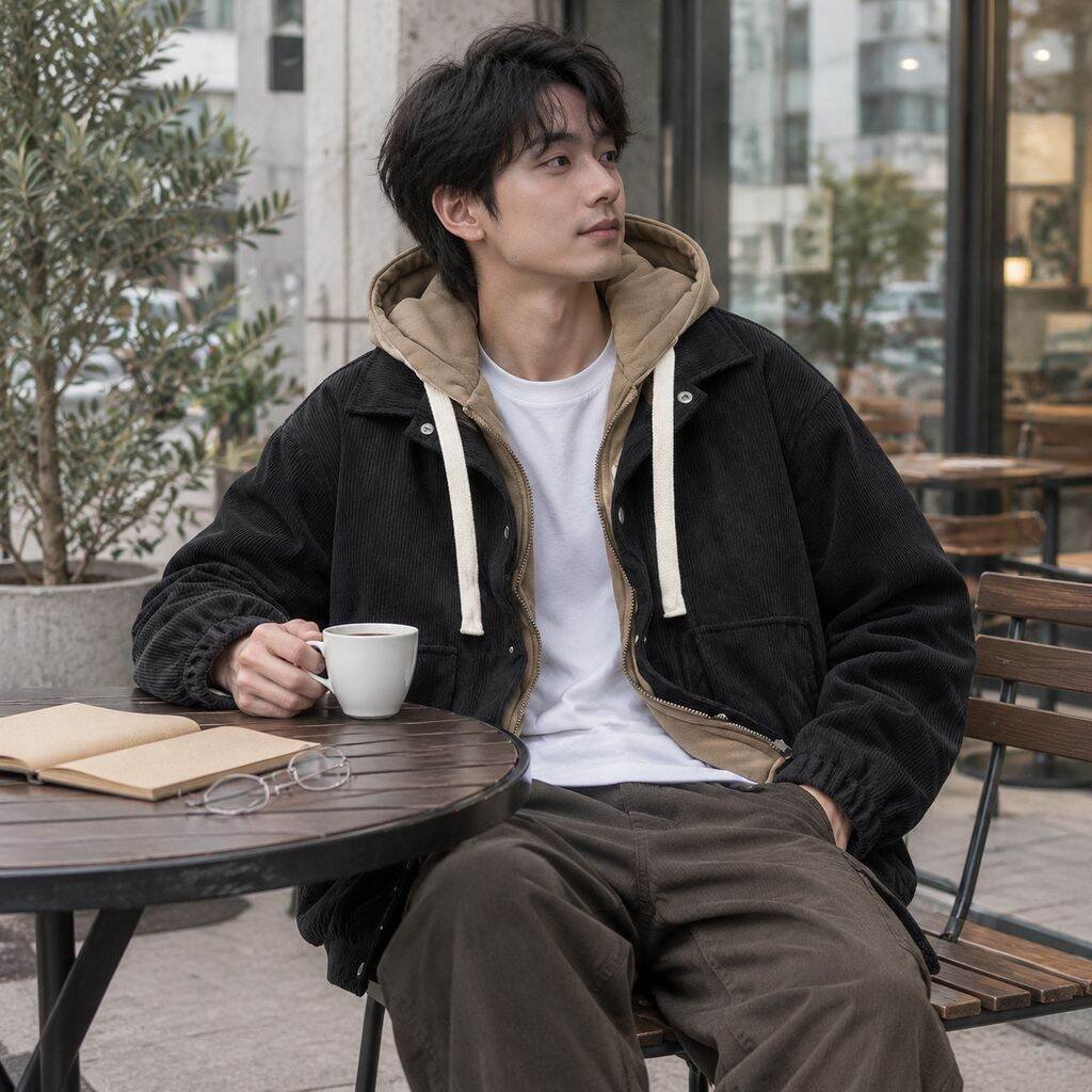 メンズ 裏起毛・厚手 フェイクレイヤードパーカージャケット